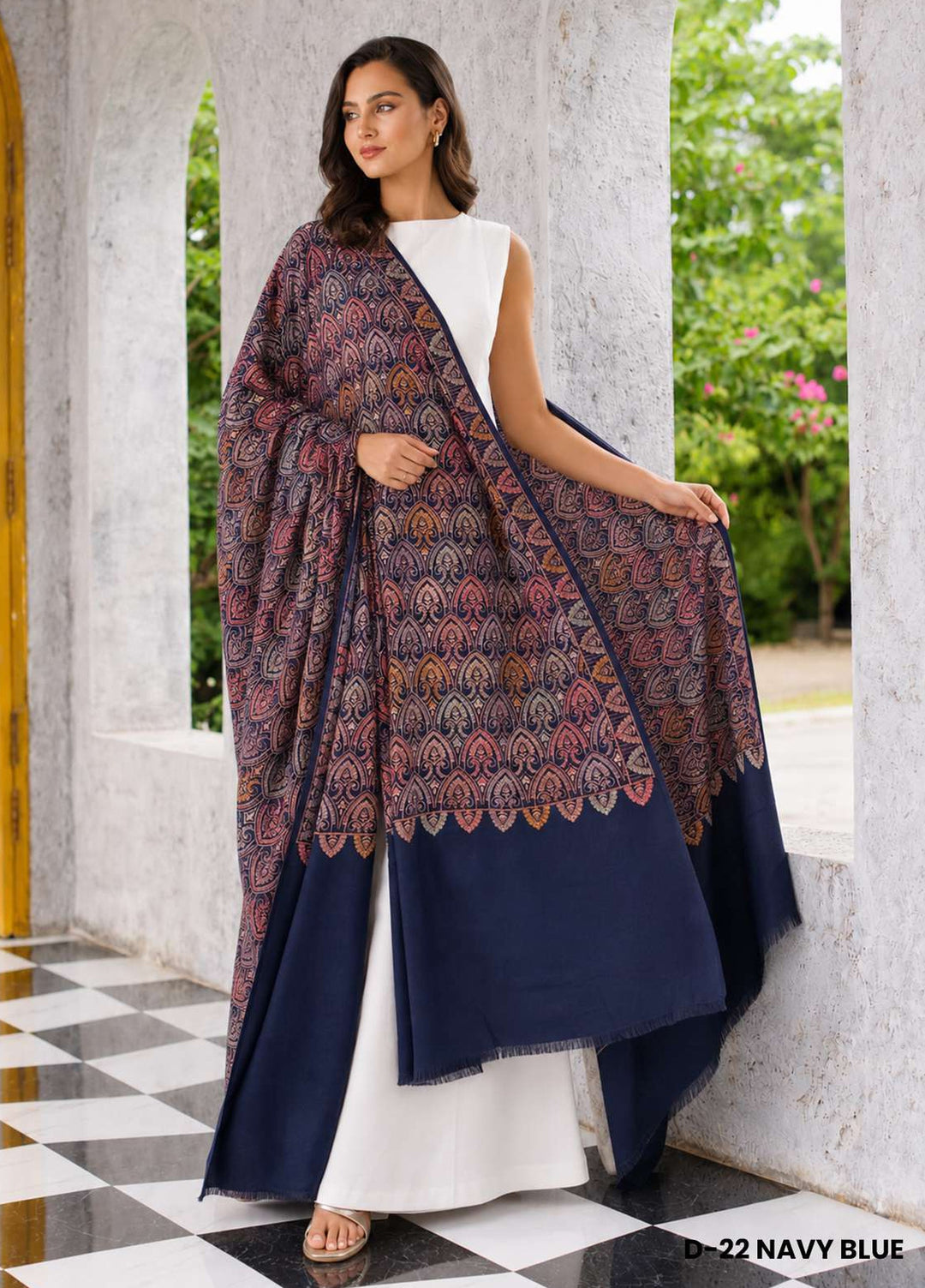 Sanaulla Exclusive Range RTW Printed Woven 1 Piece Shawl D-22 NAVY BLUE - Winter Collection