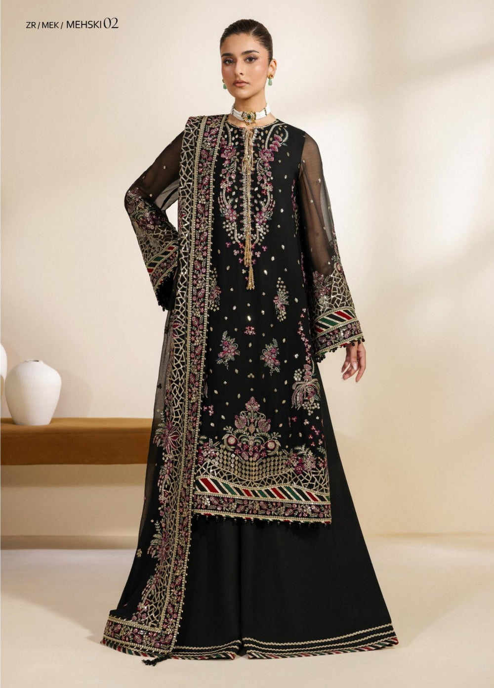 Meraki by Zarif Unstitched Embroidered Chiffon 3 Piece Suit ZR26UCM MEHSKI 02 - Festive Collection
