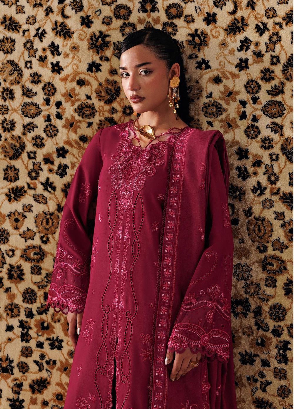 Q line by Qalamkar Unstitched Embroidered Slub Linen 3 Piece Suit QLK26UQL Aleena QLW-02 - Winter Collection