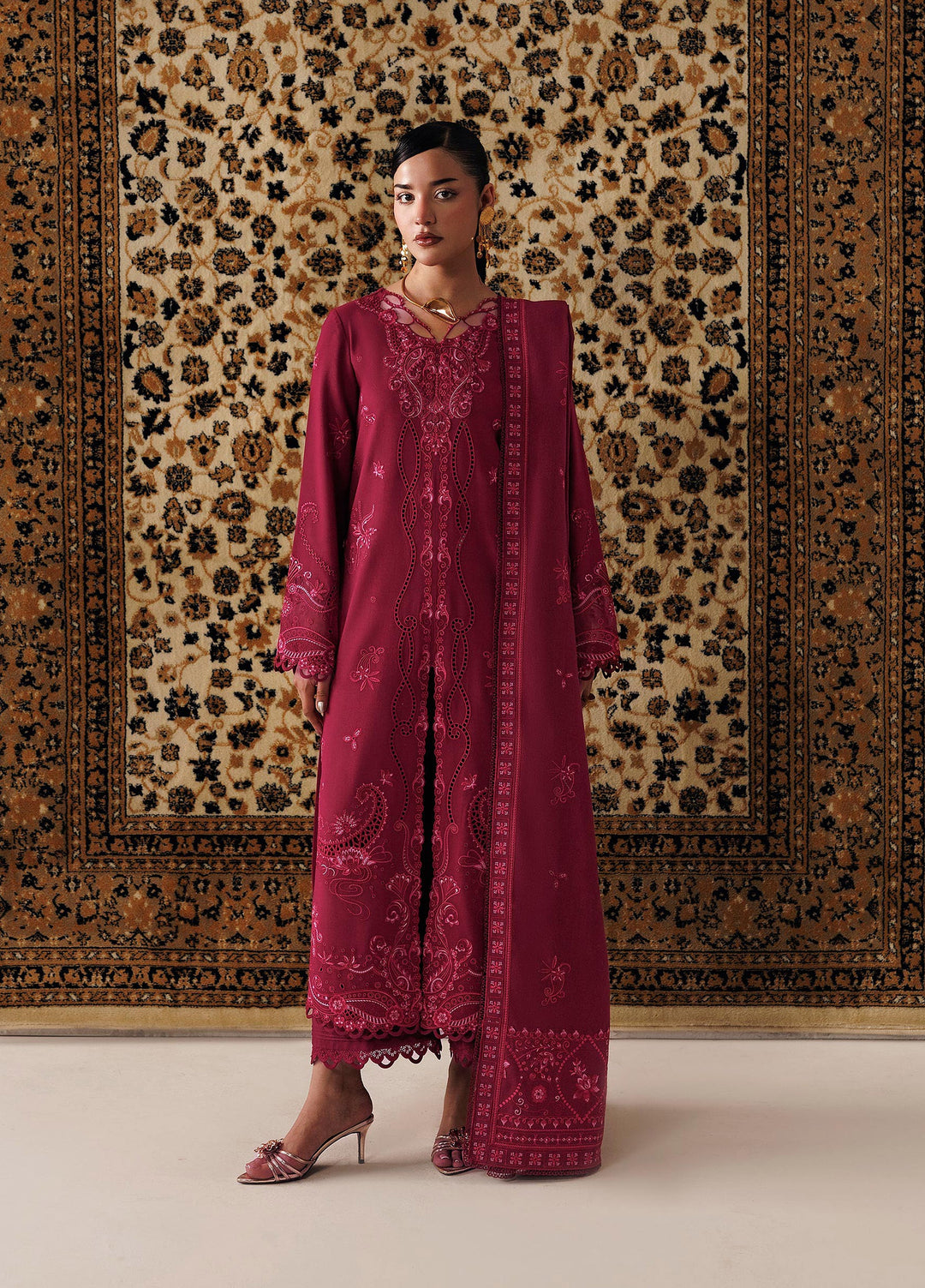 Q line by Qalamkar Unstitched Embroidered Slub Linen 3 Piece Suit QLK26UQL Aleena QLW-02 - Winter Collection