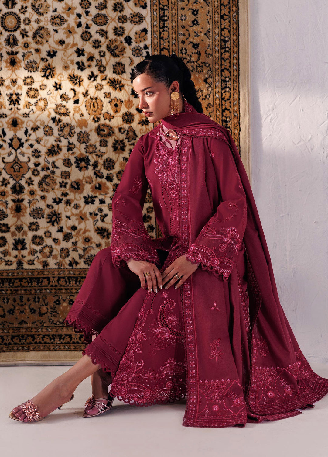 Q line by Qalamkar Unstitched Embroidered Slub Linen 3 Piece Suit QLK26UQL Aleena QLW-02 - Winter Collection