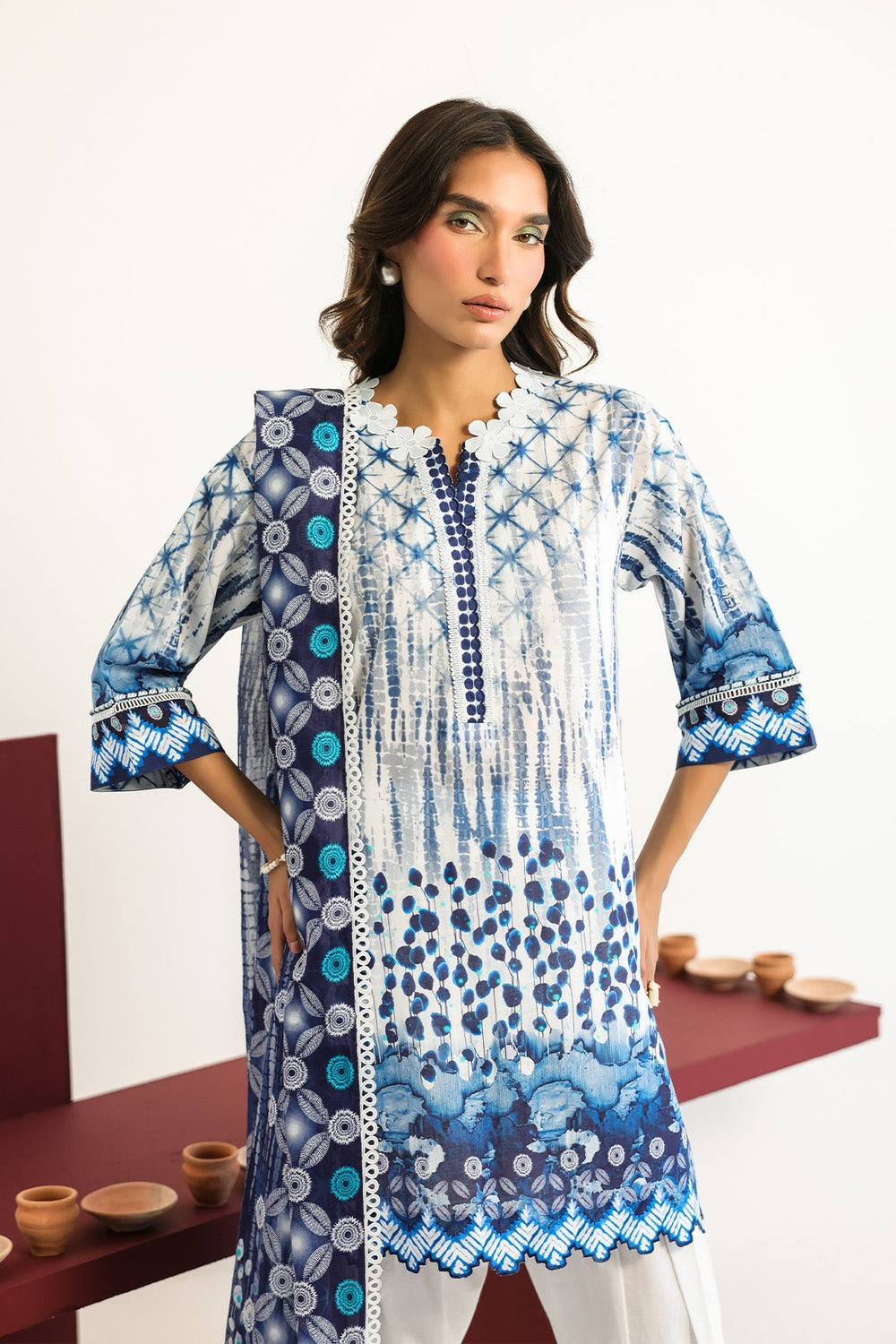 Rhea by Sahar Unstitched Lawn 3 Piece Suit Indigo Lattice - Casual Collection