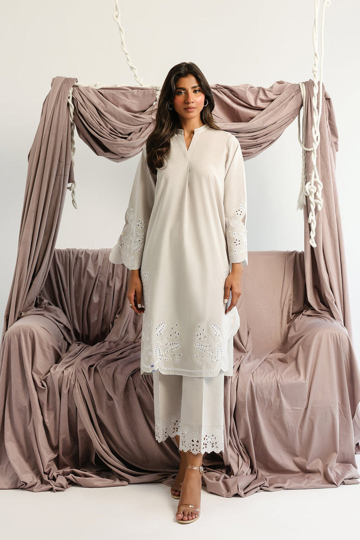 Pret Essentials by Sahar Womens RTW Embroidered Cambric 2 Piece Suit Snowdrop Charm - Casual Collection