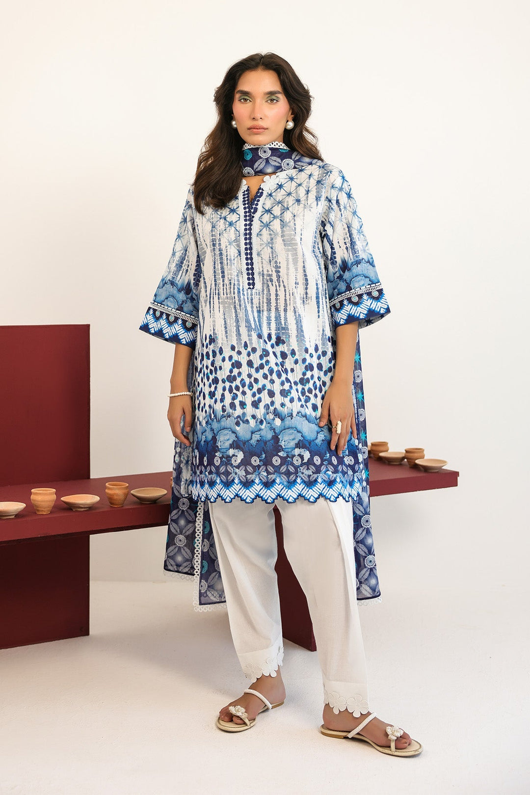 Rhea by Sahar Unstitched Lawn 3 Piece Suit Indigo Lattice - Casual Collection