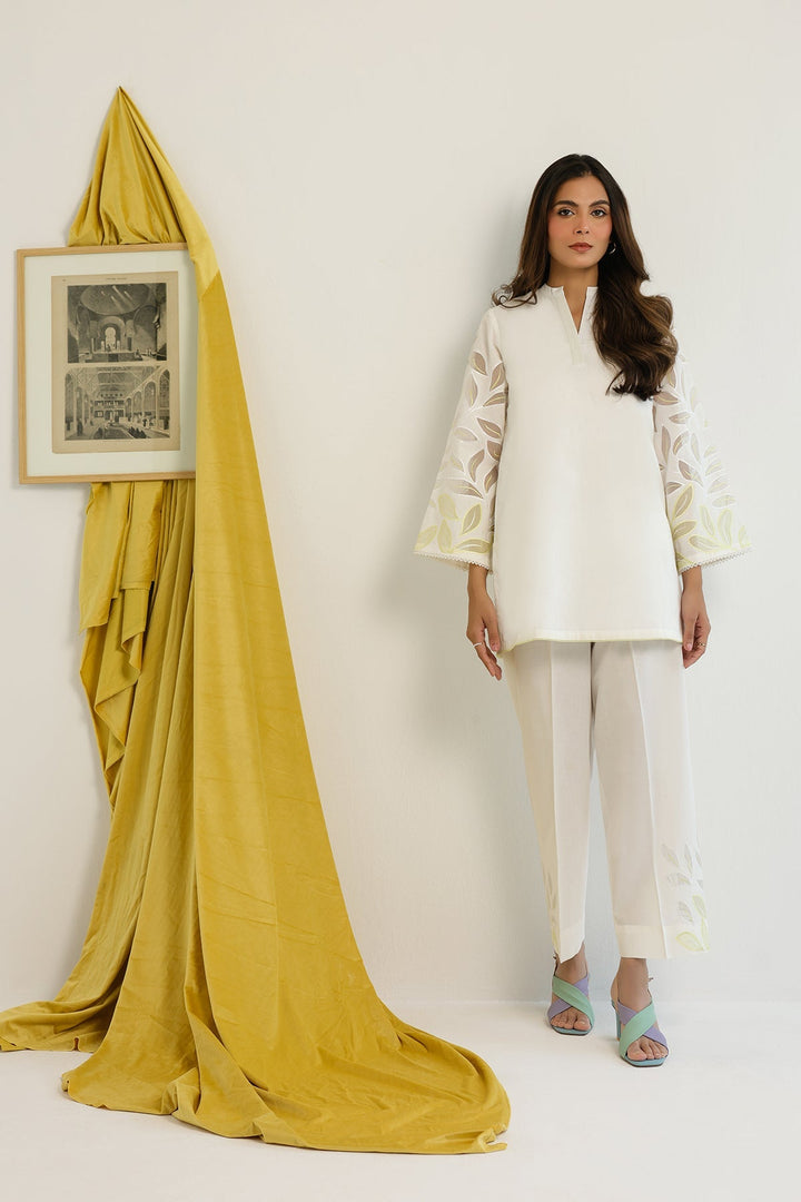 Pret Essentials by Sahar Womens RTW Embroidered Cambric 2 Piece Suit Porcelain Aura - Casual Collection