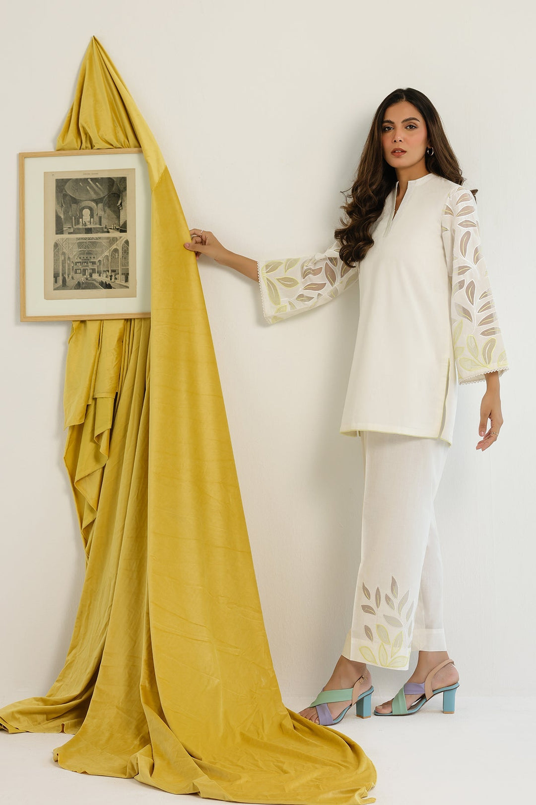 Pret Essentials by Sahar Womens RTW Embroidered Cambric 2 Piece Suit Porcelain Aura - Casual Collection