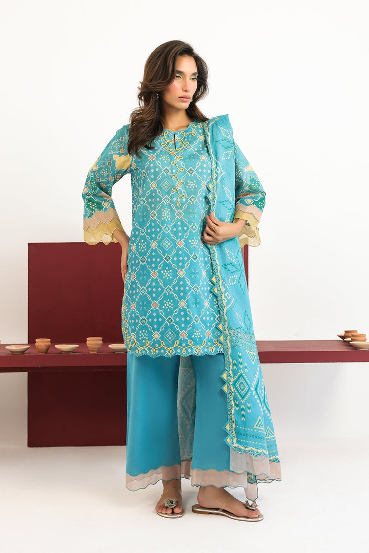 Rhea by Sahar Unstitched Lawn 3 Piece Suit Aqua Geometry - Casual Collection