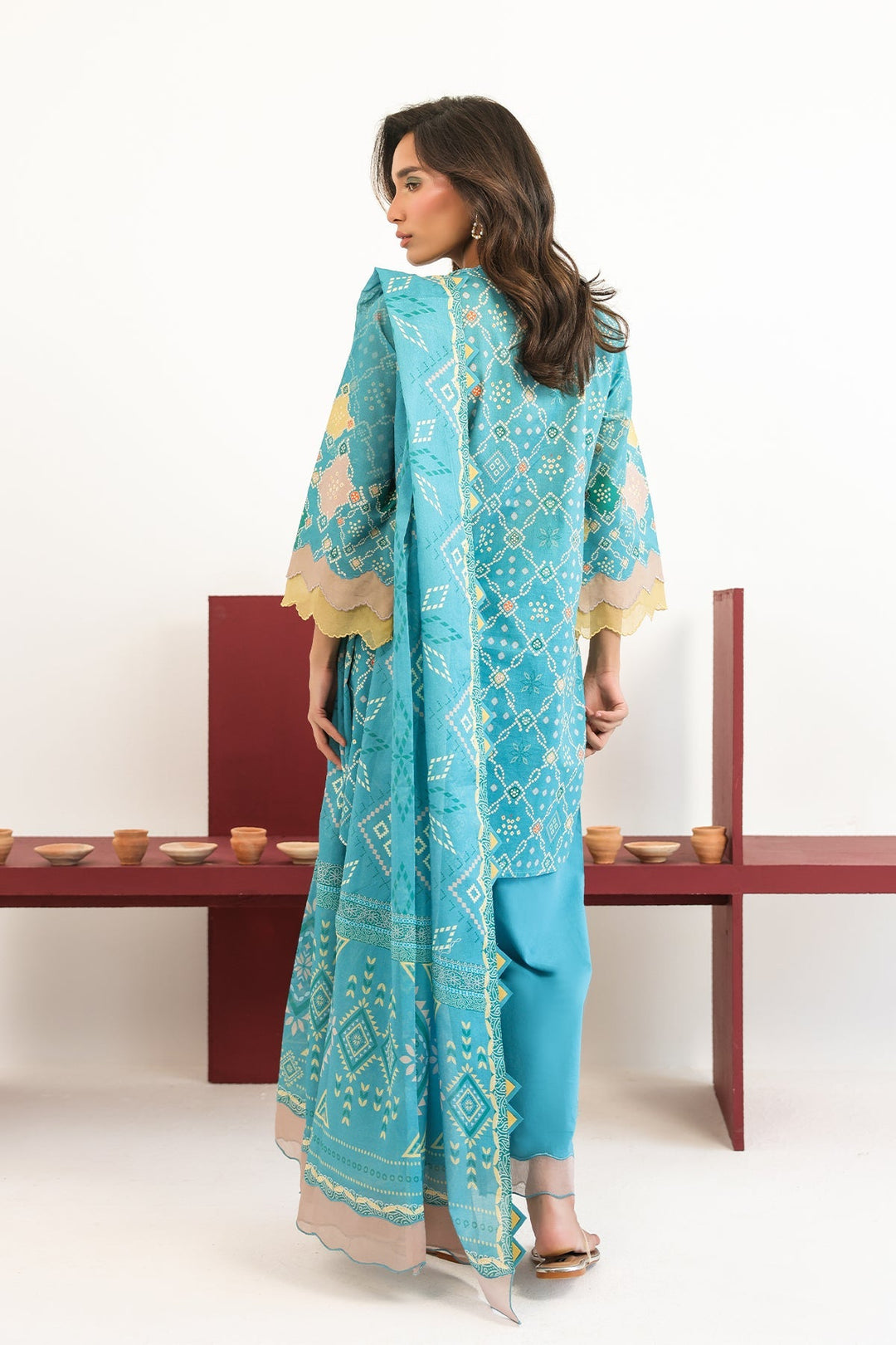 Rhea by Sahar Unstitched Lawn 3 Piece Suit Aqua Geometry - Casual Collection