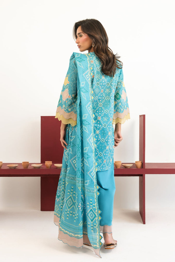 Rhea by Sahar Unstitched Lawn 3 Piece Suit Aqua Geometry - Casual Collection