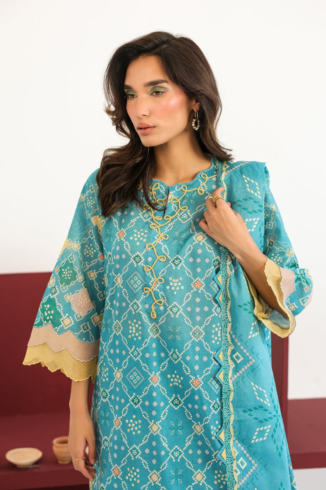 Rhea by Sahar Unstitched Lawn 3 Piece Suit Aqua Geometry - Casual Collection