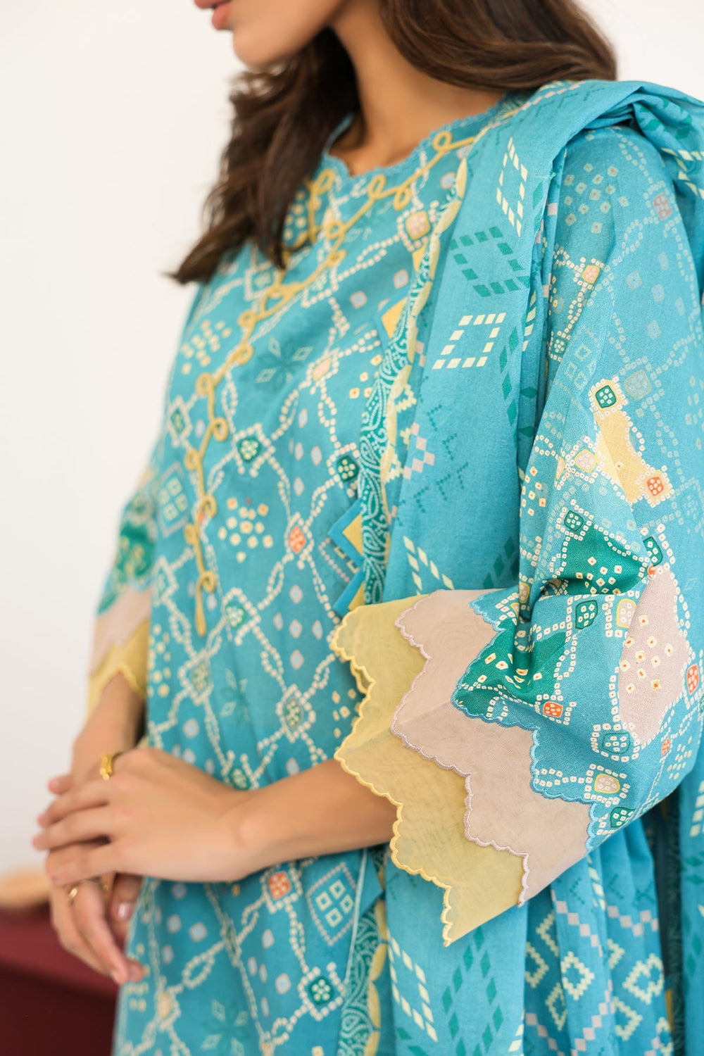 Rhea by Sahar Unstitched Lawn 3 Piece Suit Aqua Geometry - Casual Collection