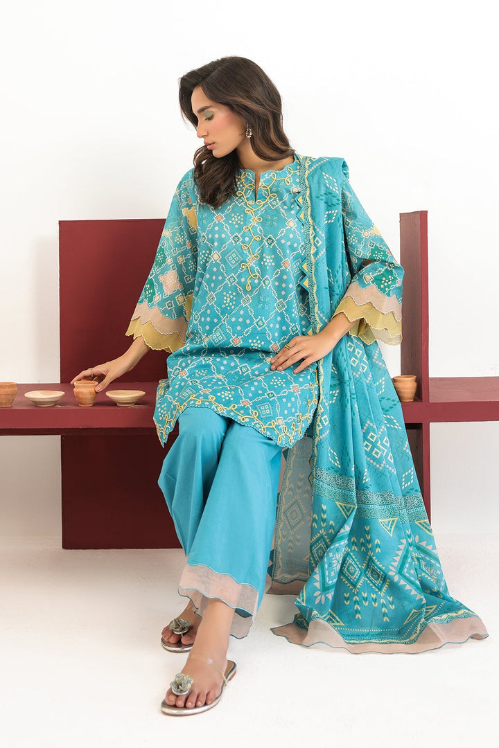 Rhea by Sahar Unstitched Lawn 3 Piece Suit Aqua Geometry - Casual Collection