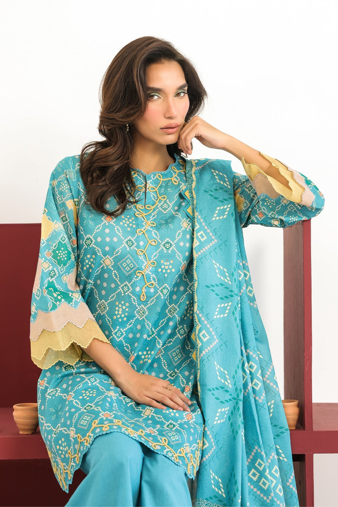 Rhea by Sahar Unstitched Lawn 3 Piece Suit Aqua Geometry - Casual Collection