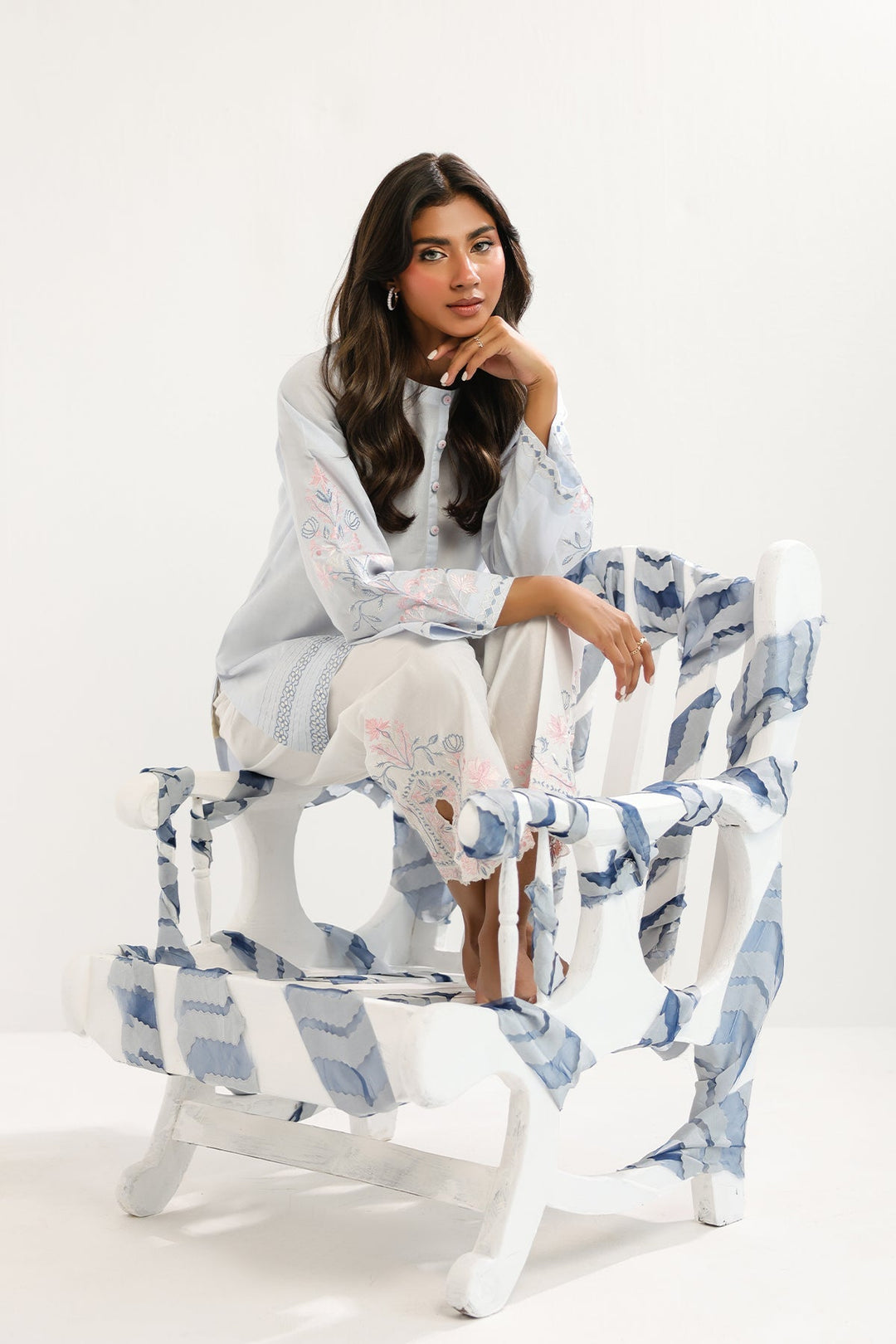 Pret Essentials by Sahar Womens RTW Embroidered Cambric 2 Piece Suit Azure Cloud - Casual Collection