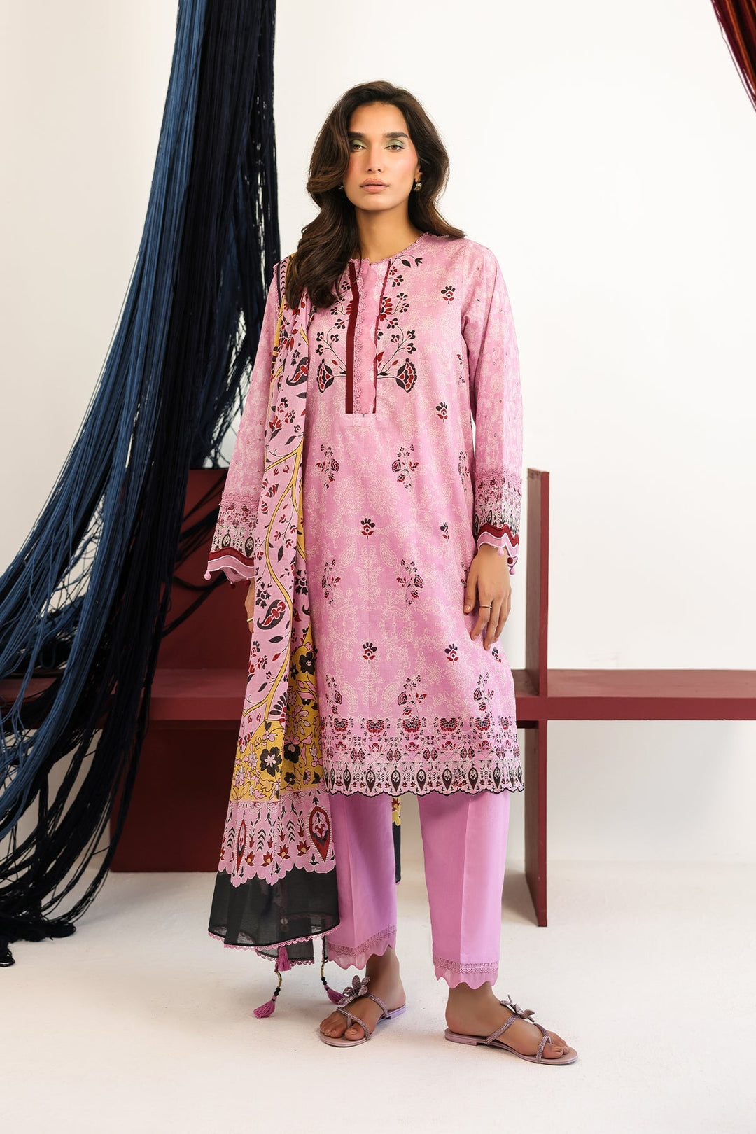 Rhea by Sahar Unstitched Lawn 3 Piece Suit Mauve Tapestry - Casual Collection