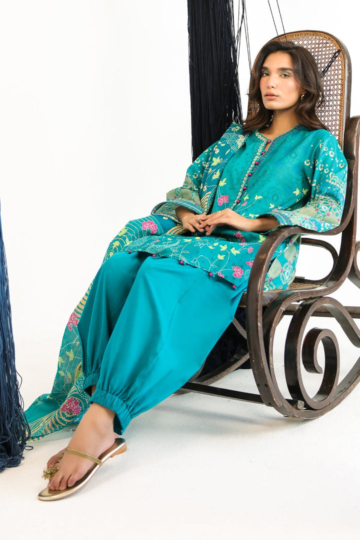 Rhea by Sahar Unstitched Lawn 3 Piece Suit Teal Mirage - Casual Collection