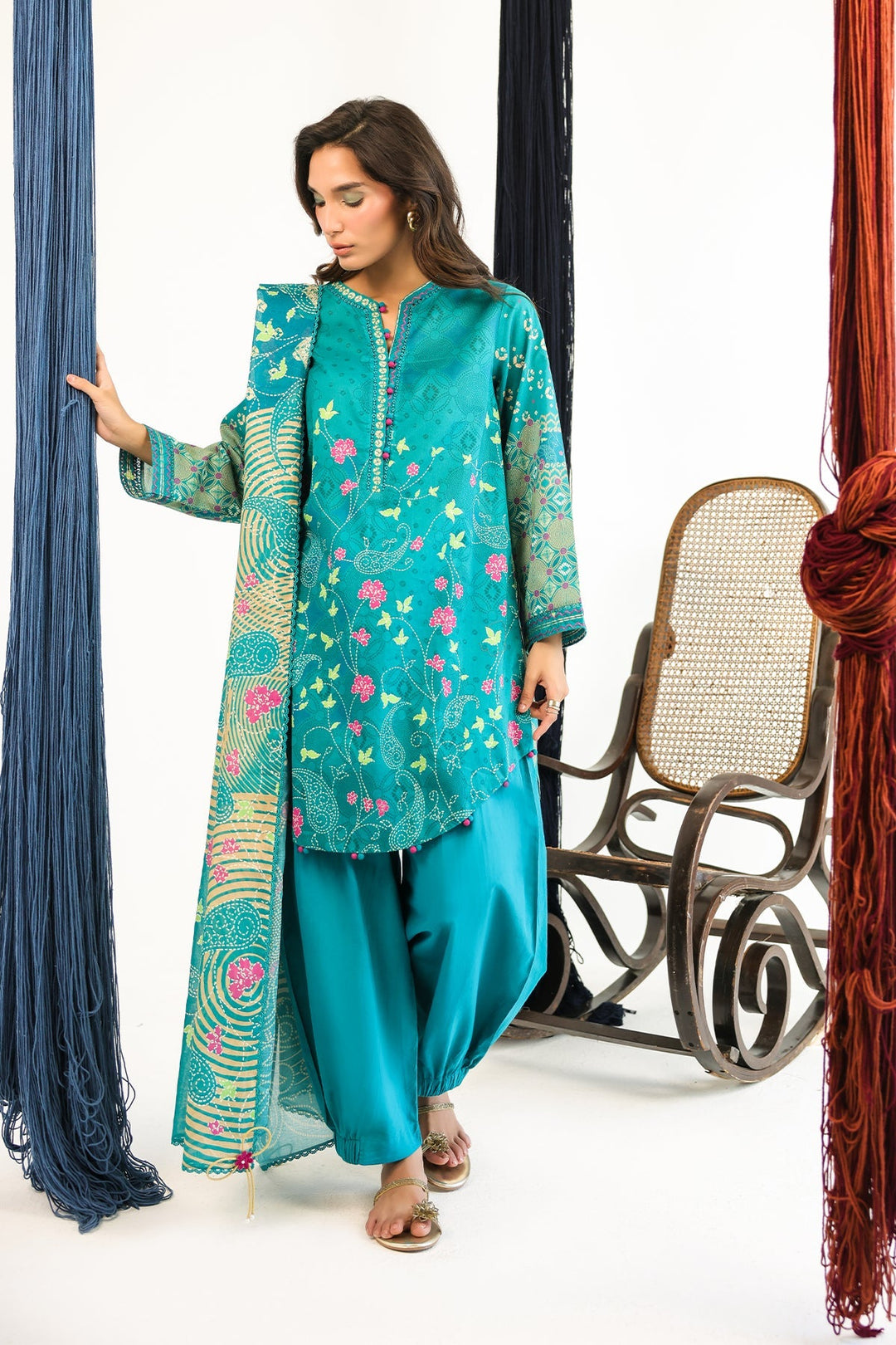 Rhea by Sahar Unstitched Lawn 3 Piece Suit Teal Mirage - Casual Collection