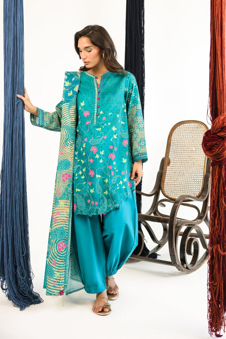 Rhea by Sahar Unstitched Lawn 3 Piece Suit Teal Mirage - Casual Collection