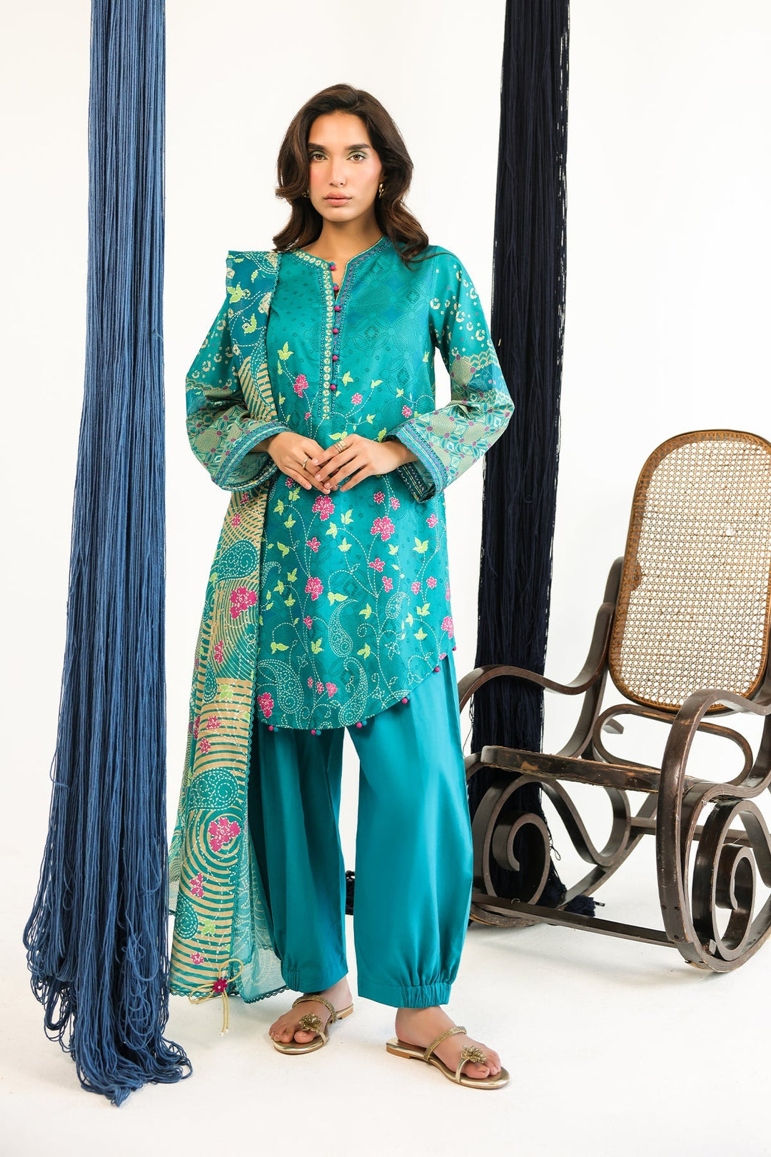 Rhea by Sahar Unstitched Lawn 3 Piece Suit Teal Mirage - Casual Collection