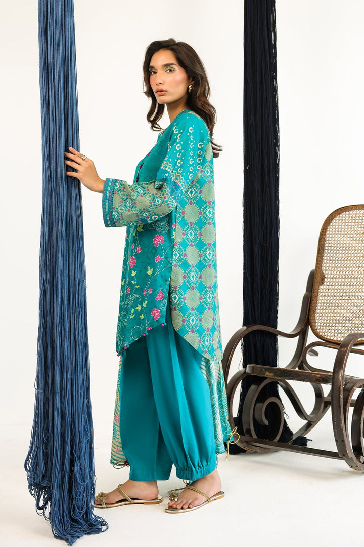 Rhea by Sahar Unstitched Lawn 3 Piece Suit Teal Mirage - Casual Collection