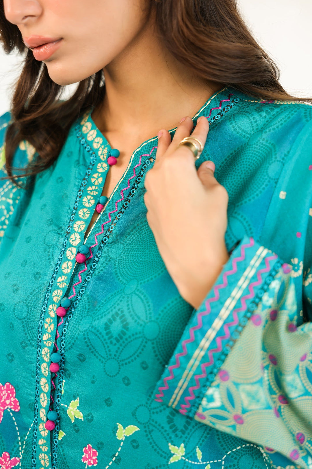 Rhea by Sahar Unstitched Lawn 3 Piece Suit Teal Mirage - Casual Collection