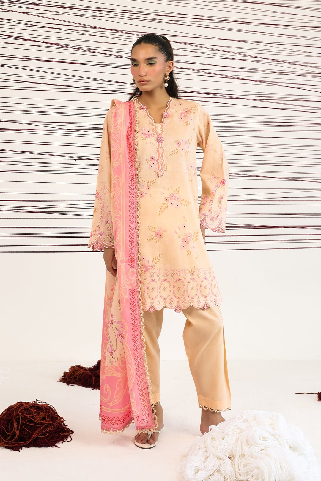 Rhea by Sahar Unstitched Lawn 3 Piece Suit Sandstone Bloom - Casual Collection