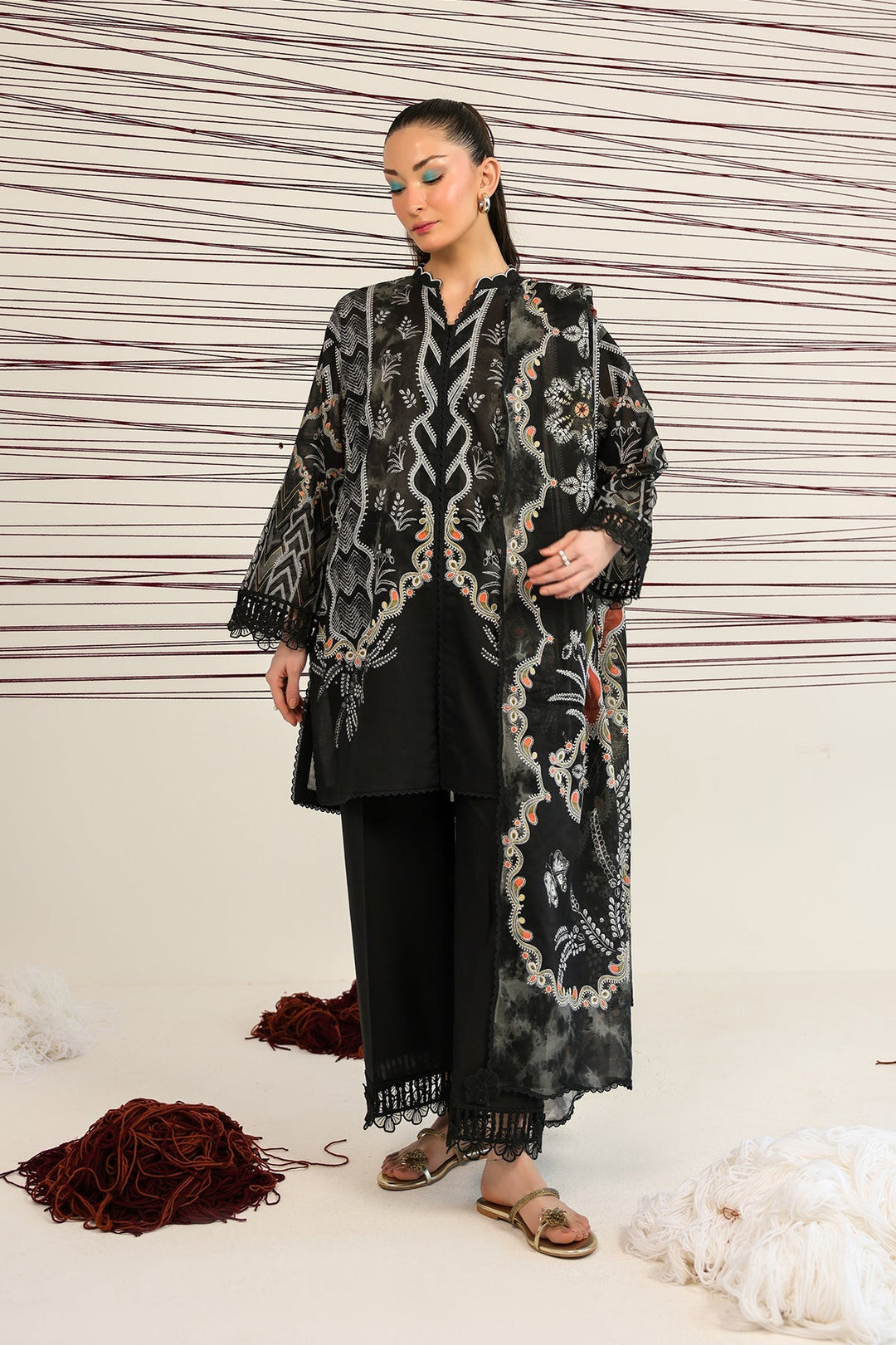 Rhea by Sahar Unstitched Lawn 3 Piece Suit Noir Heritage - Casual Collection