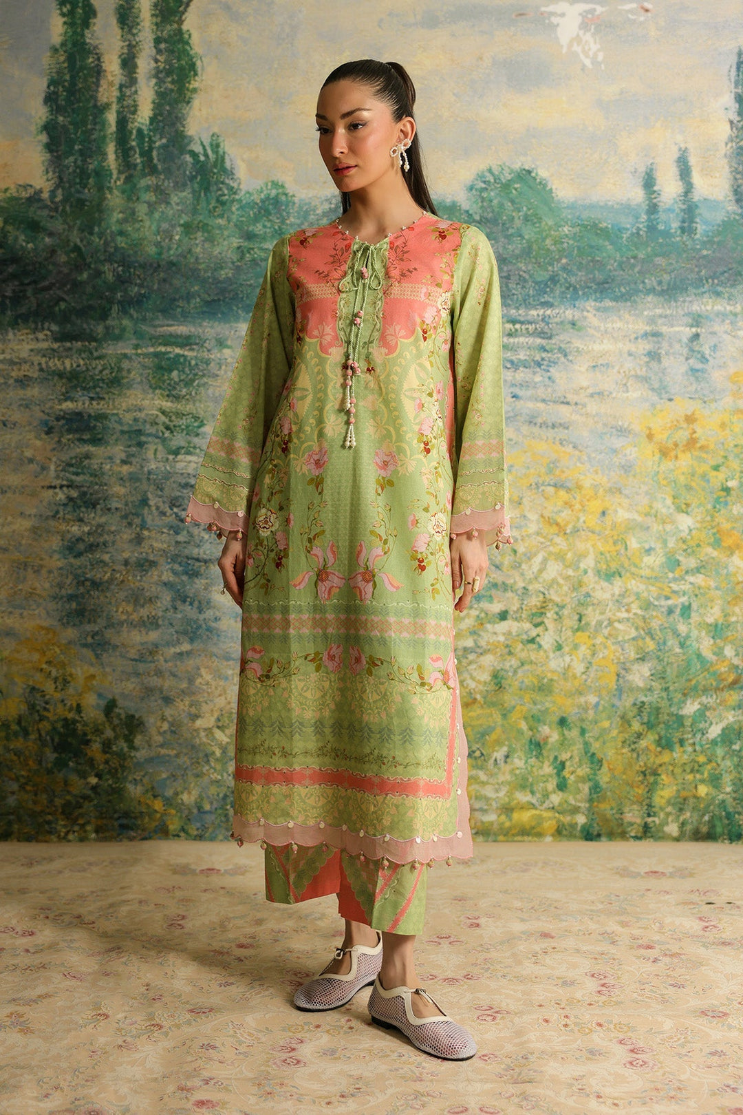 Rhea by Sahar Unstitched Lawn 2 Piece Suit Olive Blush - Casual Collection