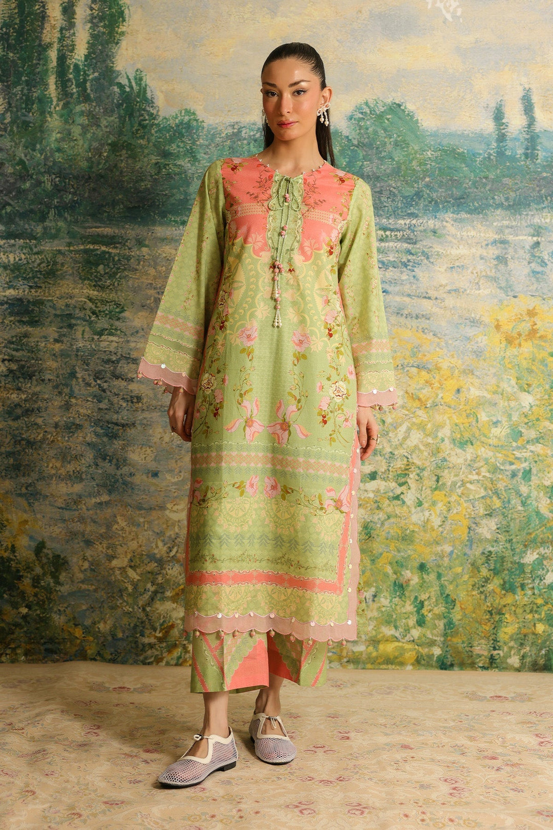 Rhea by Sahar Unstitched Lawn 2 Piece Suit Olive Blush - Casual Collection