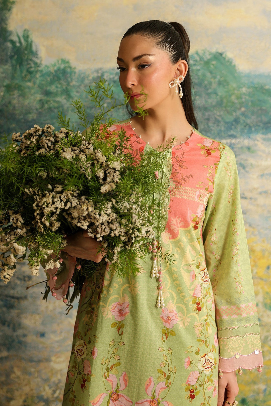 Rhea by Sahar Unstitched Lawn 2 Piece Suit Olive Blush - Casual Collection