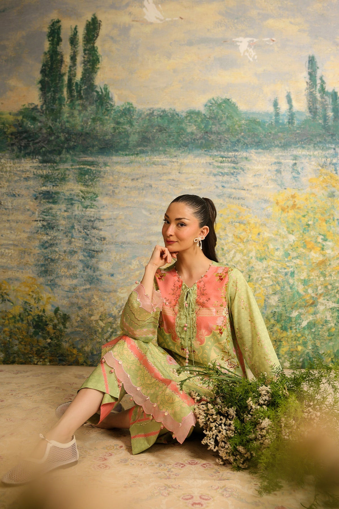 Rhea by Sahar Unstitched Lawn 2 Piece Suit Olive Blush - Casual Collection