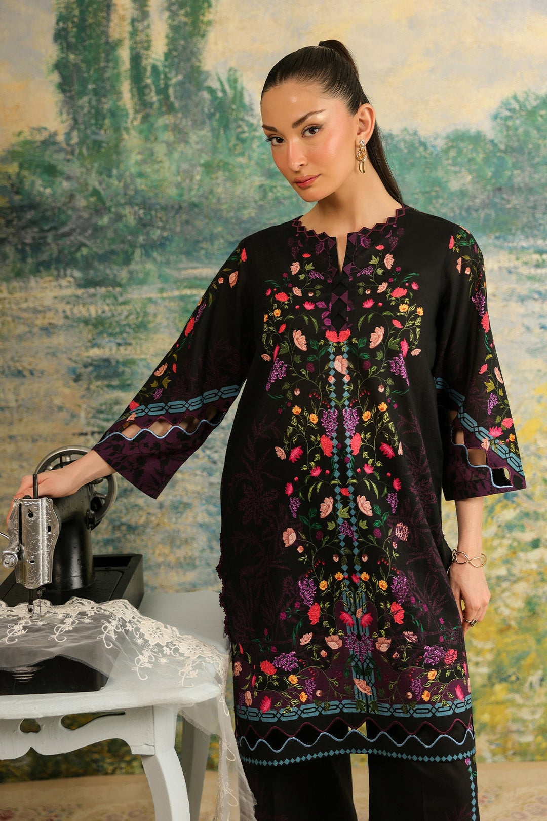 Rhea by Sahar Unstitched Lawn 2 Piece Suit Noir Botanica - Casual Collection