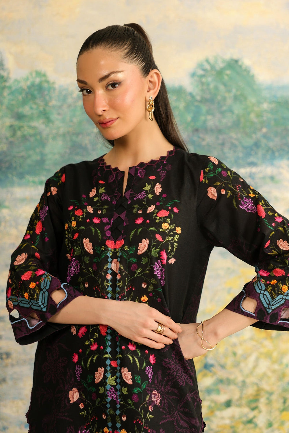 Rhea by Sahar Unstitched Lawn 2 Piece Suit Noir Botanica - Casual Collection