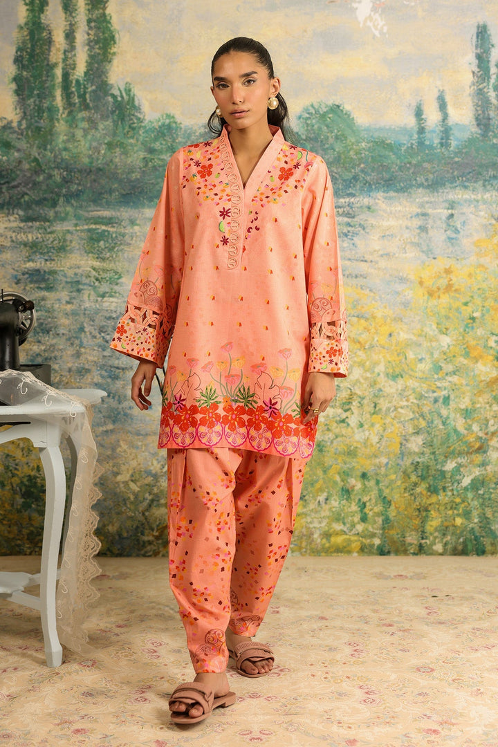 Rhea by Sahar Unstitched Lawn 2 Piece Suit Coral Dusk - Casual Collection