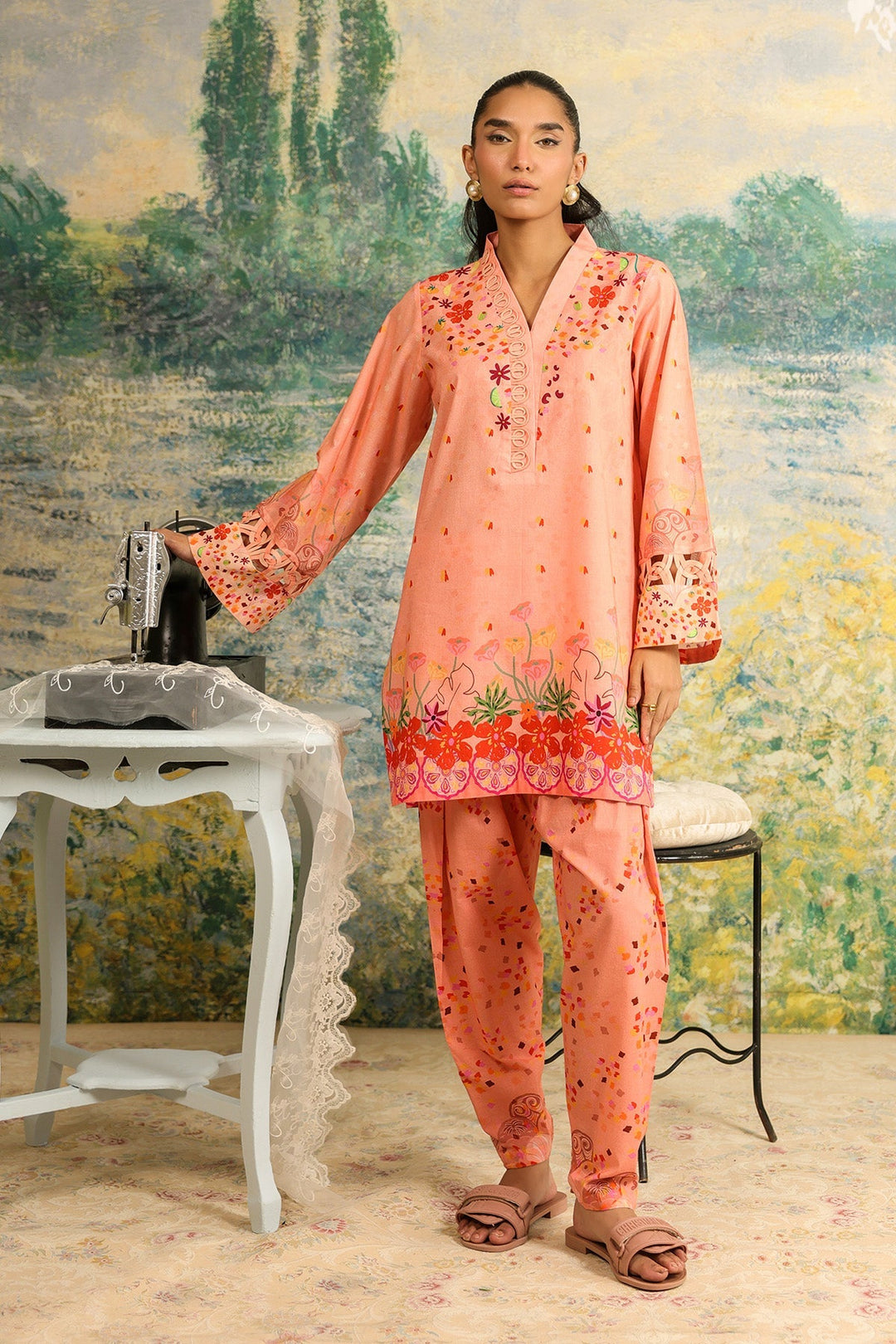 Rhea by Sahar Unstitched Lawn 2 Piece Suit Coral Dusk - Casual Collection