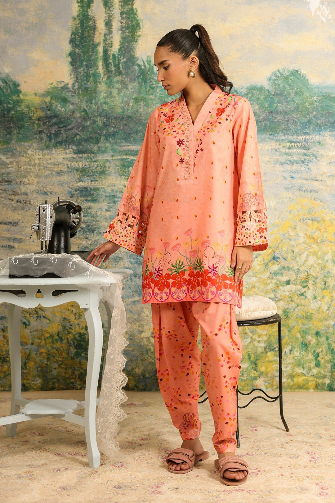 Rhea by Sahar Unstitched Lawn 2 Piece Suit Coral Dusk - Casual Collection