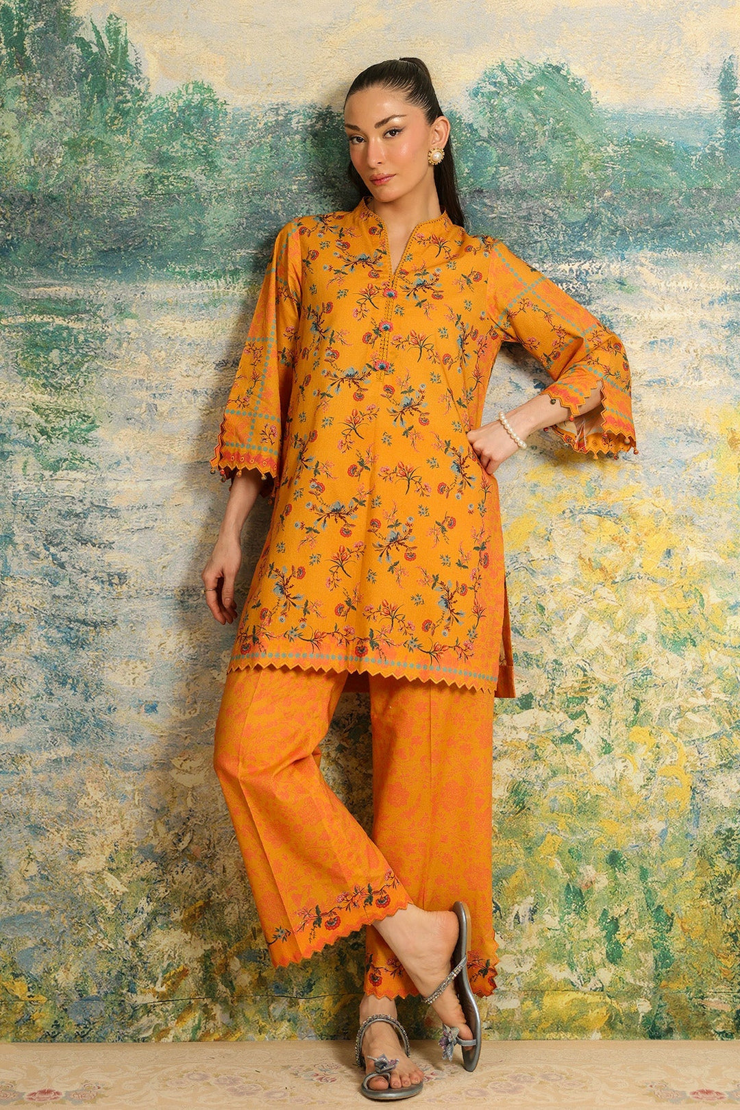 Rhea by Sahar Unstitched Lawn 2 Piece Suit Saffron Bloom - Casual Collection