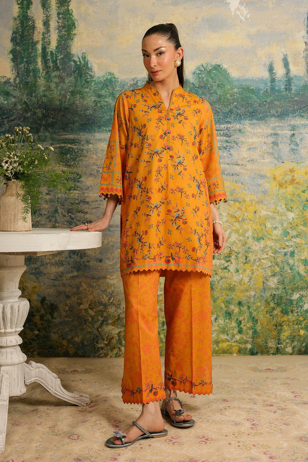 Rhea by Sahar Unstitched Lawn 2 Piece Suit Saffron Bloom - Casual Collection