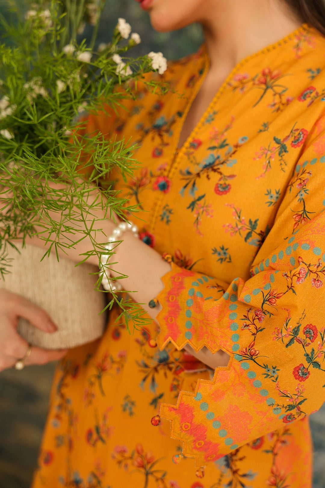 Rhea by Sahar Unstitched Lawn 2 Piece Suit Saffron Bloom - Casual Collection