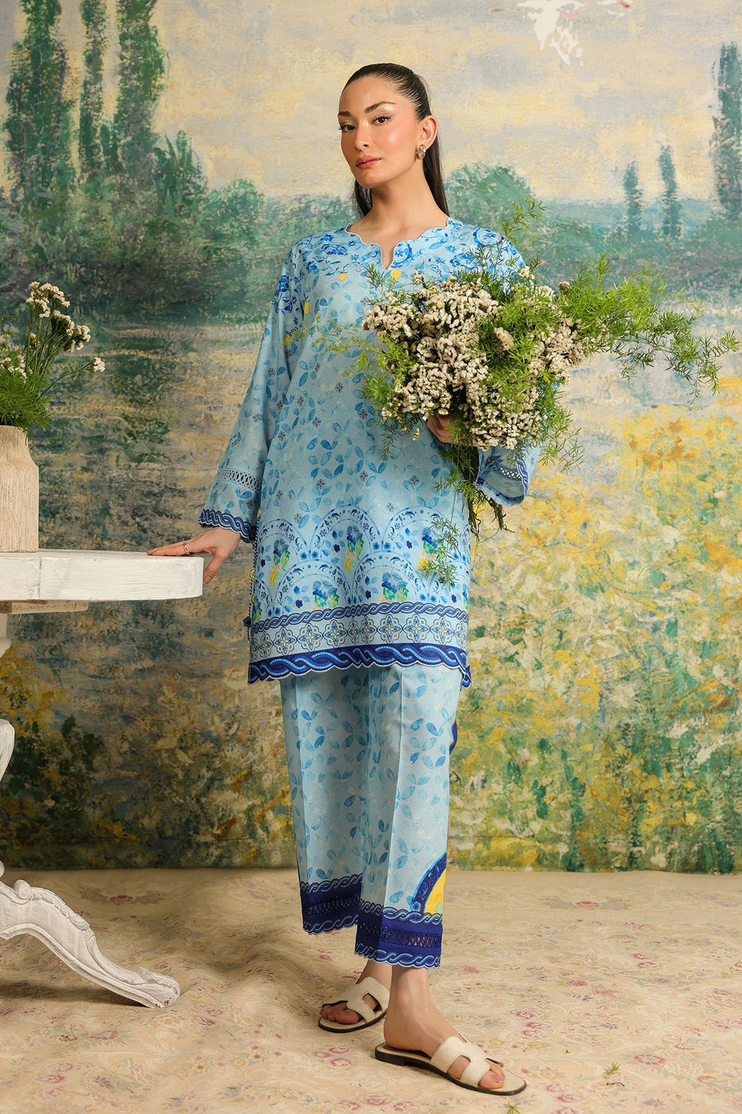 Rhea by Sahar Unstitched Lawn 2 Piece Suit Blue Mosaic - Casual Collection
