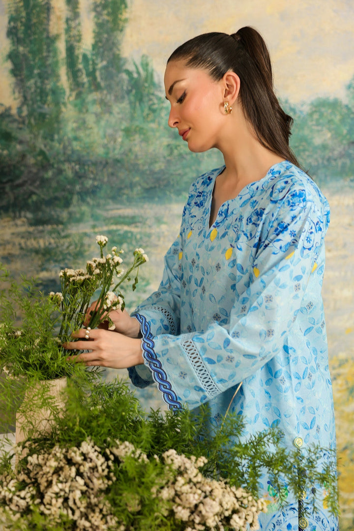Rhea by Sahar Unstitched Lawn 2 Piece Suit Blue Mosaic - Casual Collection