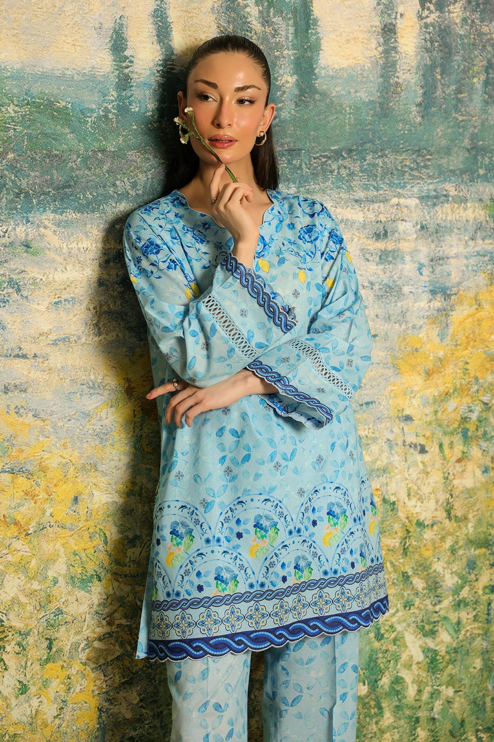 Rhea by Sahar Unstitched Lawn 2 Piece Suit Blue Mosaic - Casual Collection