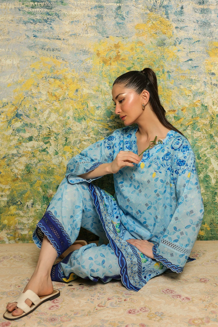 Rhea by Sahar Unstitched Lawn 2 Piece Suit Blue Mosaic - Casual Collection