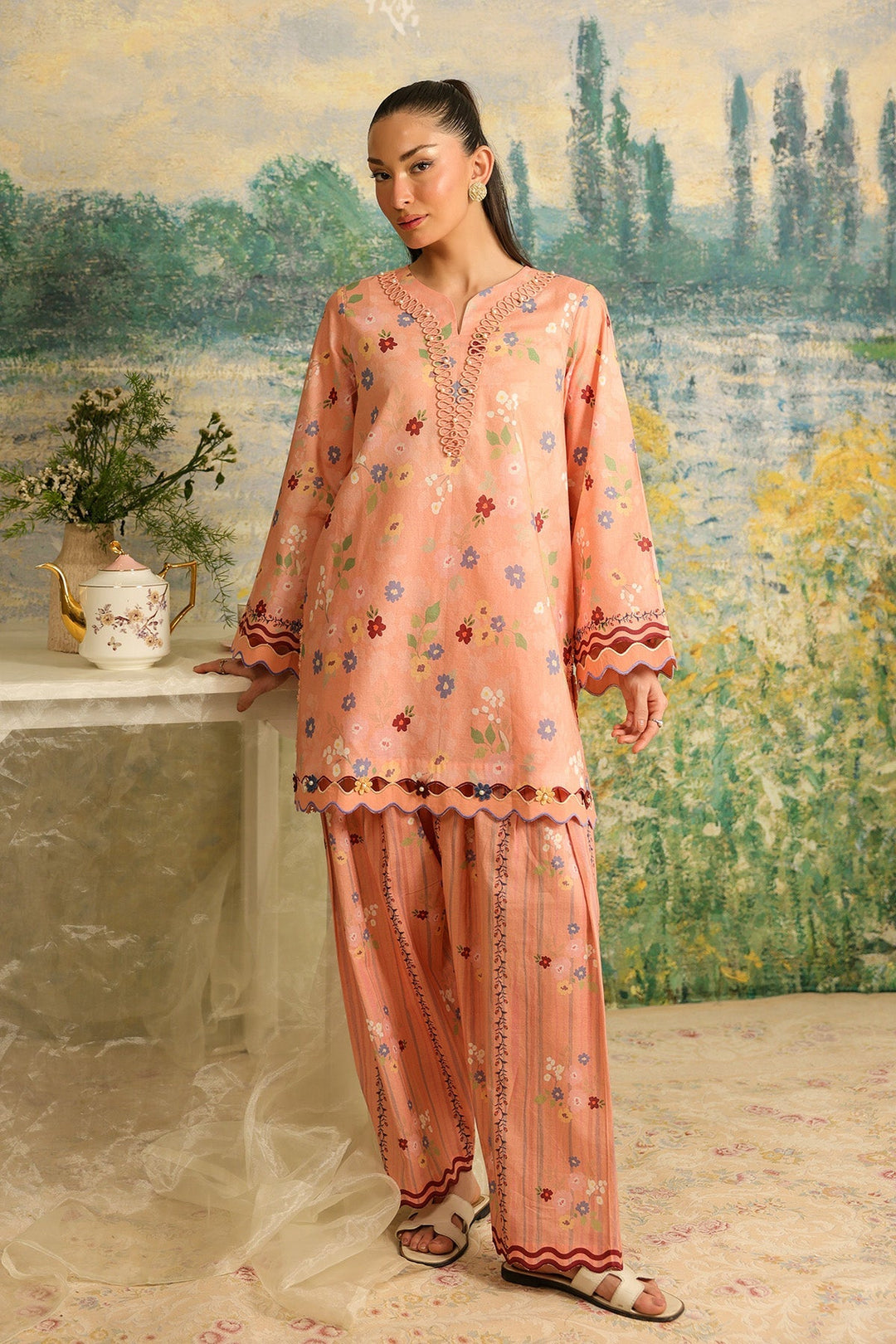 Rhea by Sahar Unstitched Lawn 2 Piece Suit Peach Meadow - Casual Collection