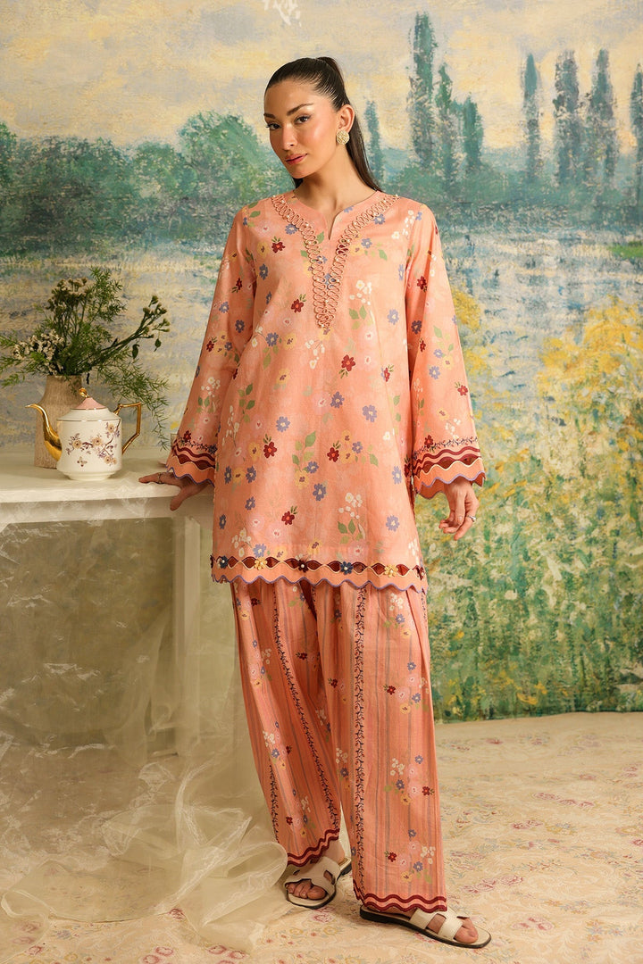 Rhea by Sahar Unstitched Lawn 2 Piece Suit Peach Meadow - Casual Collection