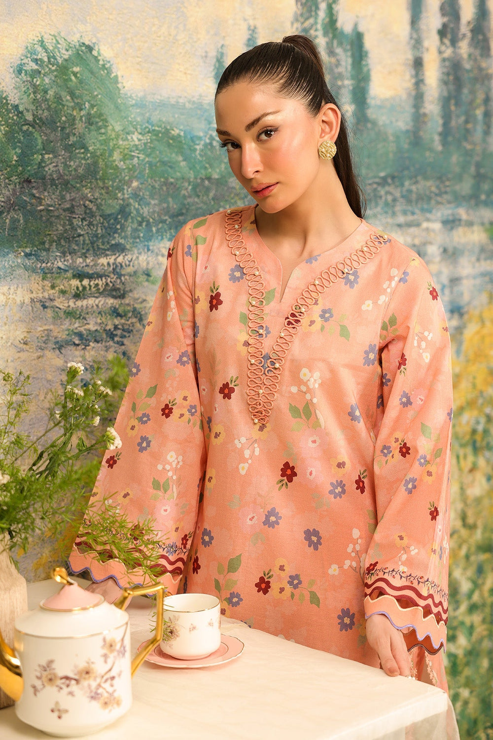 Rhea by Sahar Unstitched Lawn 2 Piece Suit Peach Meadow - Casual Collection