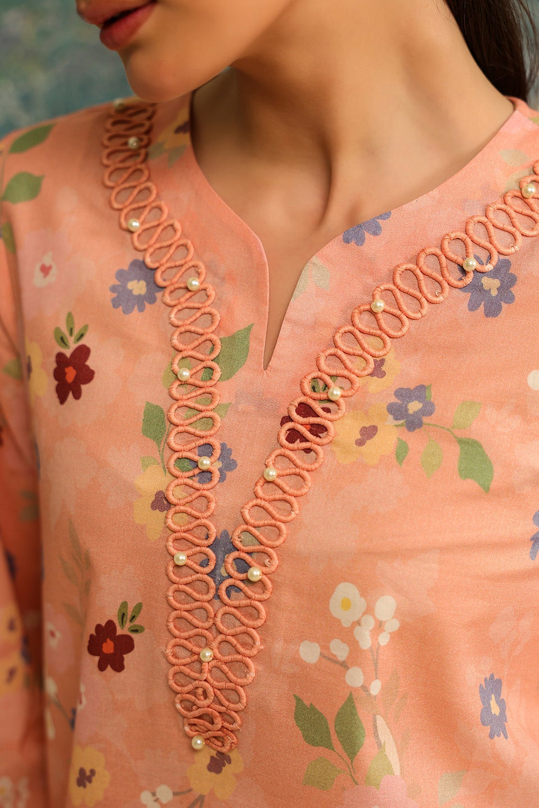 Rhea by Sahar Unstitched Lawn 2 Piece Suit Peach Meadow - Casual Collection