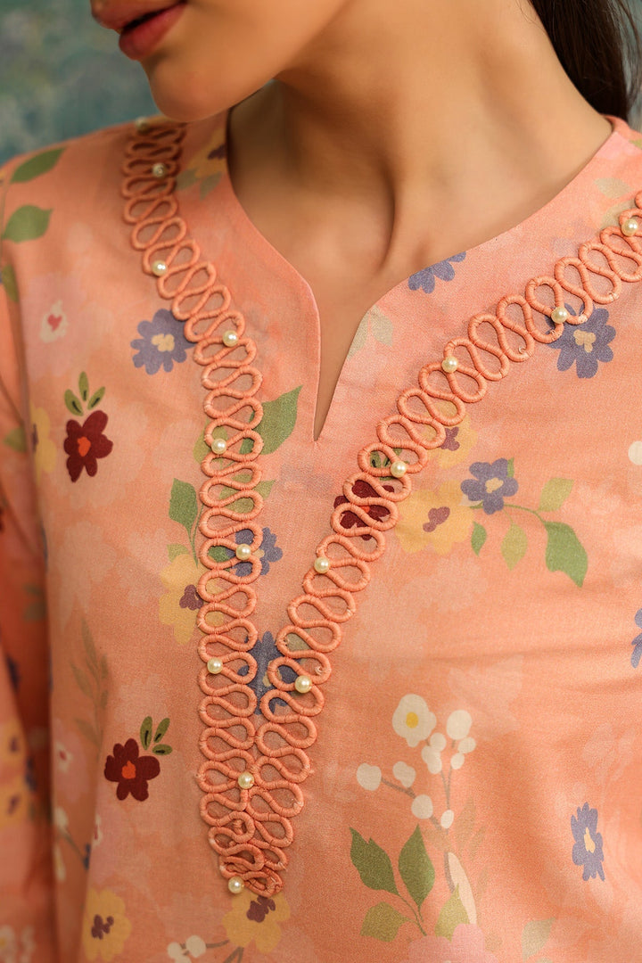 Rhea by Sahar Unstitched Lawn 2 Piece Suit Peach Meadow - Casual Collection