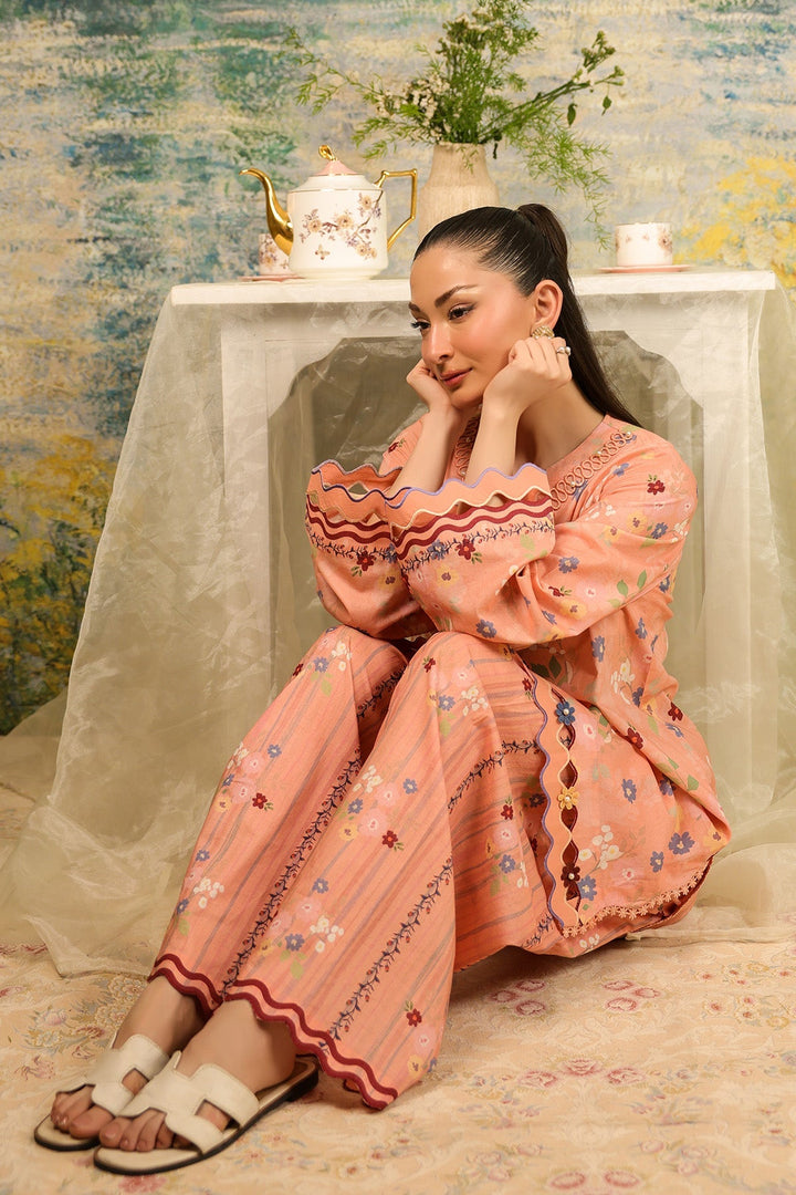 Rhea by Sahar Unstitched Lawn 2 Piece Suit Peach Meadow - Casual Collection