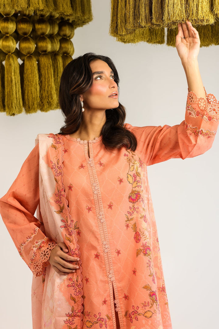 Rhea by Sahar Unstitched Lawn 3 Piece Suit Apricot Whisper - Casual Collection